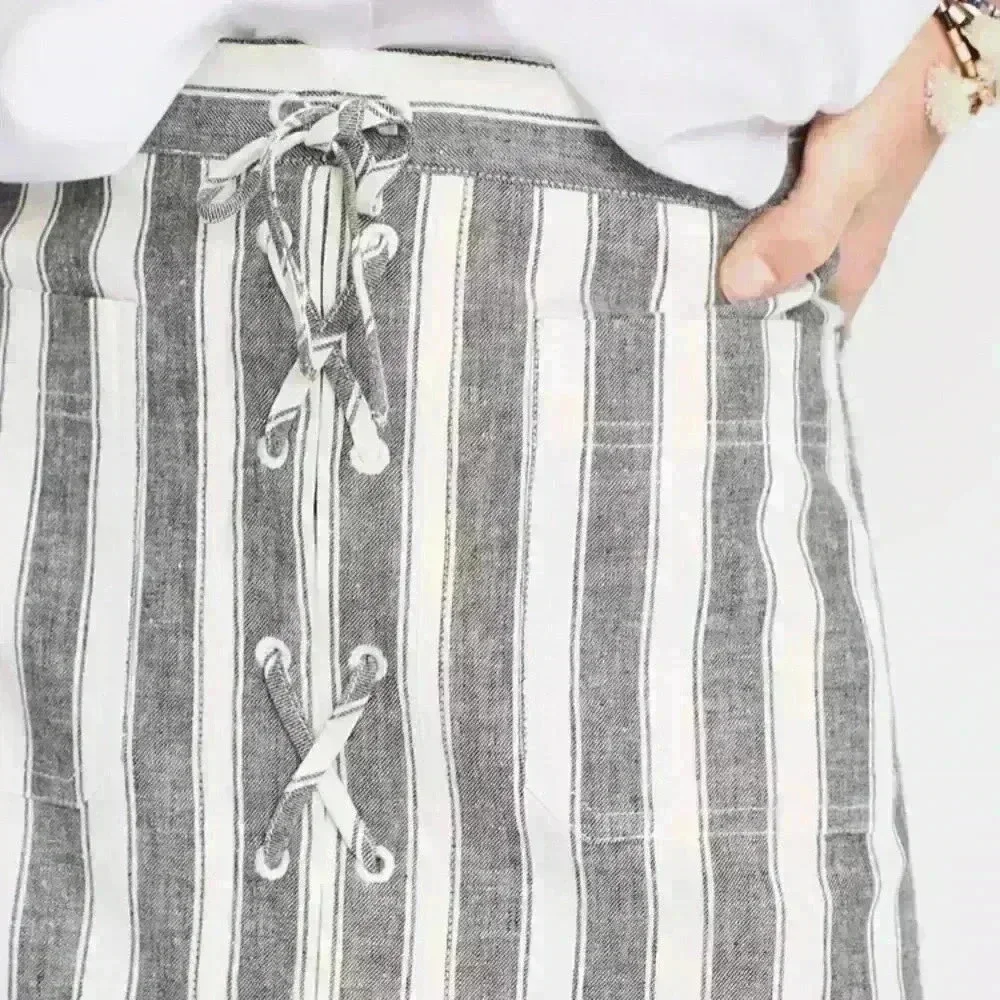 Madewell Linen/Cotton Gray & White Stripe Laced Up Mini Skirt Size 4